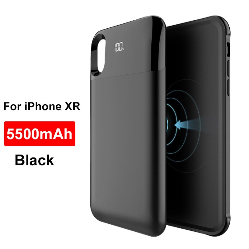 Wireless Charging Power Bank Case For iPhone X XS XR XS Max Ultra Thin 5000/5500mAh Battery Charger Cover For iphone 11 Pro Max: Black for iP XR