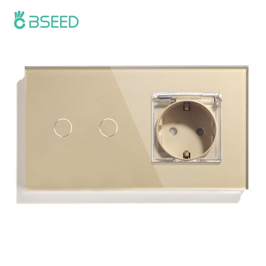 BSEED EU Standard Wasserdichte Steckdose Mit 1/2/3Gang 1 Weg Kristall Glas Panel Licht Schalter für Im Freien Küche Bad: 2Gang Gold