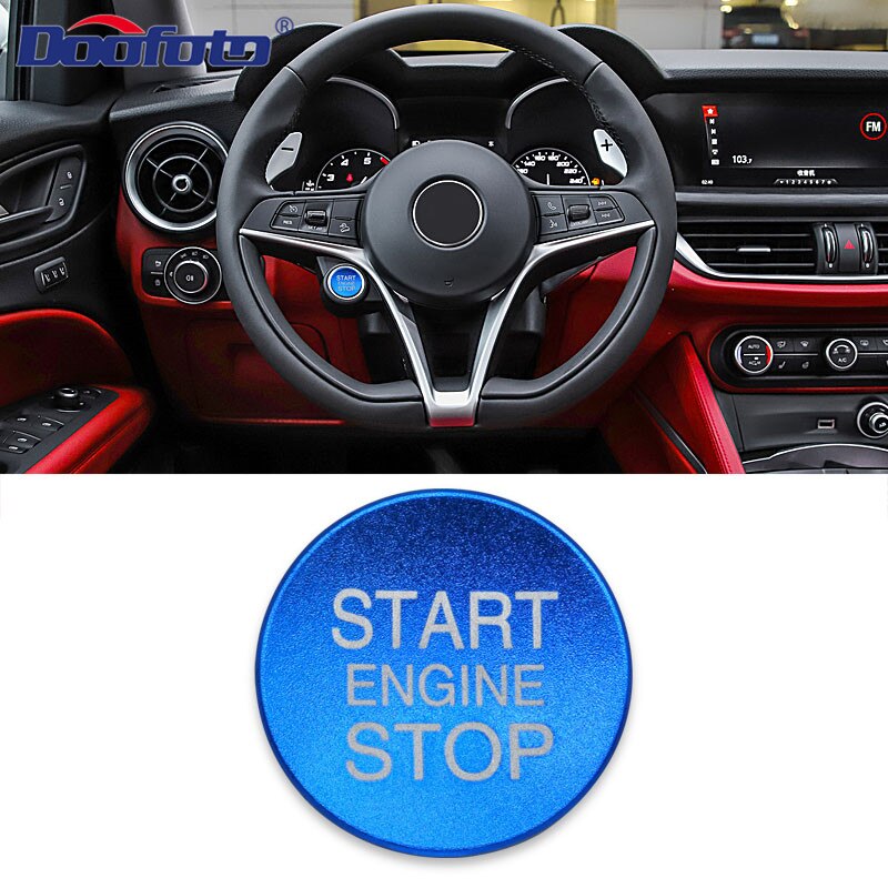 Doofoto Voor Alfa Romeo Start Stop Motor Knop Cover Ring Startknop Case Shell Styling Auto-interieur Sticker Accessoires: Blue Cover