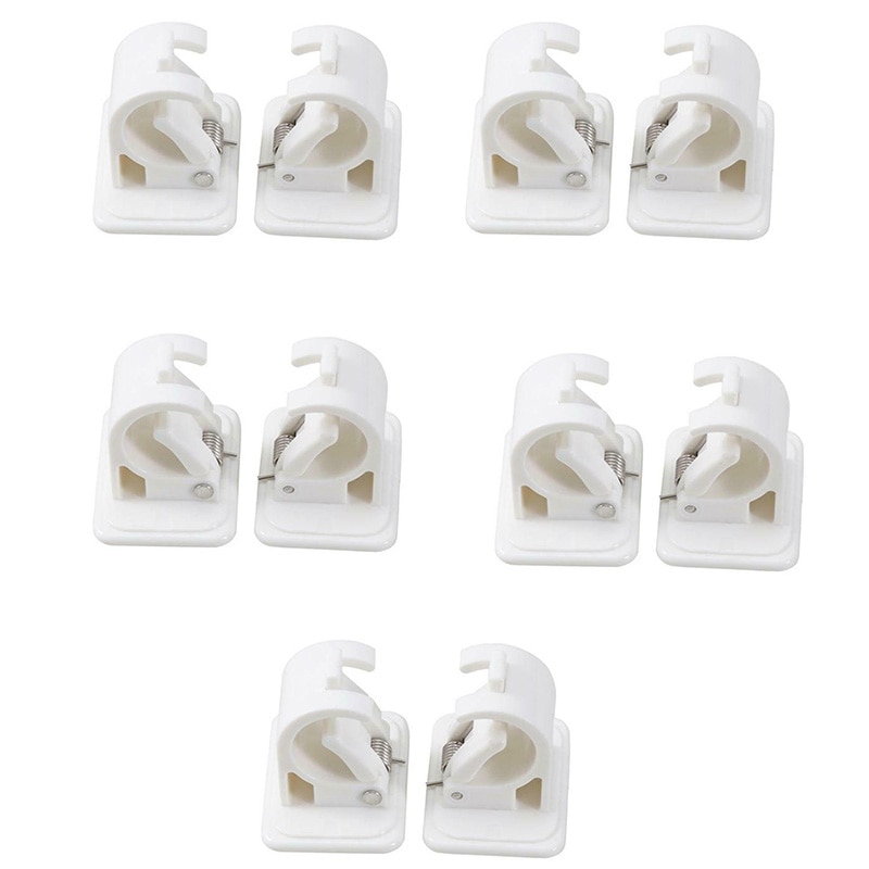 10 PCS Self Adhesive Hooks Rod Bracket Towel Curtain Bracket Drapery Pole Hanging Rod Clip Wall Hooks: Default Title