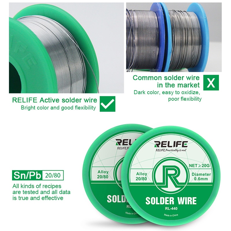 RELIFE Solder Wire 0.3/0.4/0.5/0.6mm Sn20/Pb80 Tin Wire 40g Melt Rosin Core Solder Soldering Wire Roll Reel Welding Line