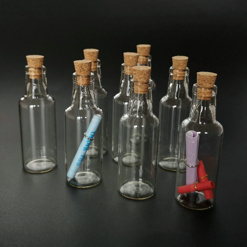 Bocaux à souhaits en verre Transparent avec bouchon en liège, petite bouteille de vin de 15ml, 24x70x8mm, 20 pièces