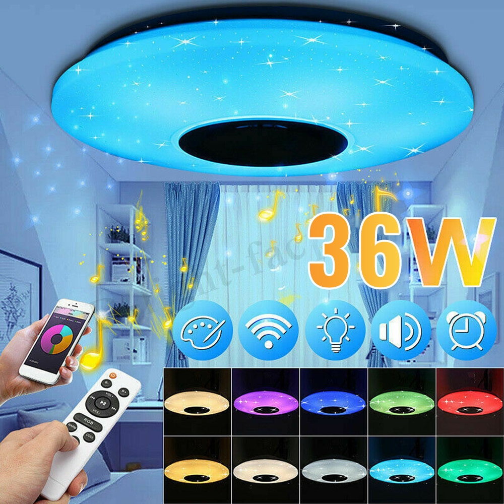 Muziek led plafondlamp met sterrenhemel rgb inbouw ronde muziek met bluetooth dimbaar kleurveranderend licht