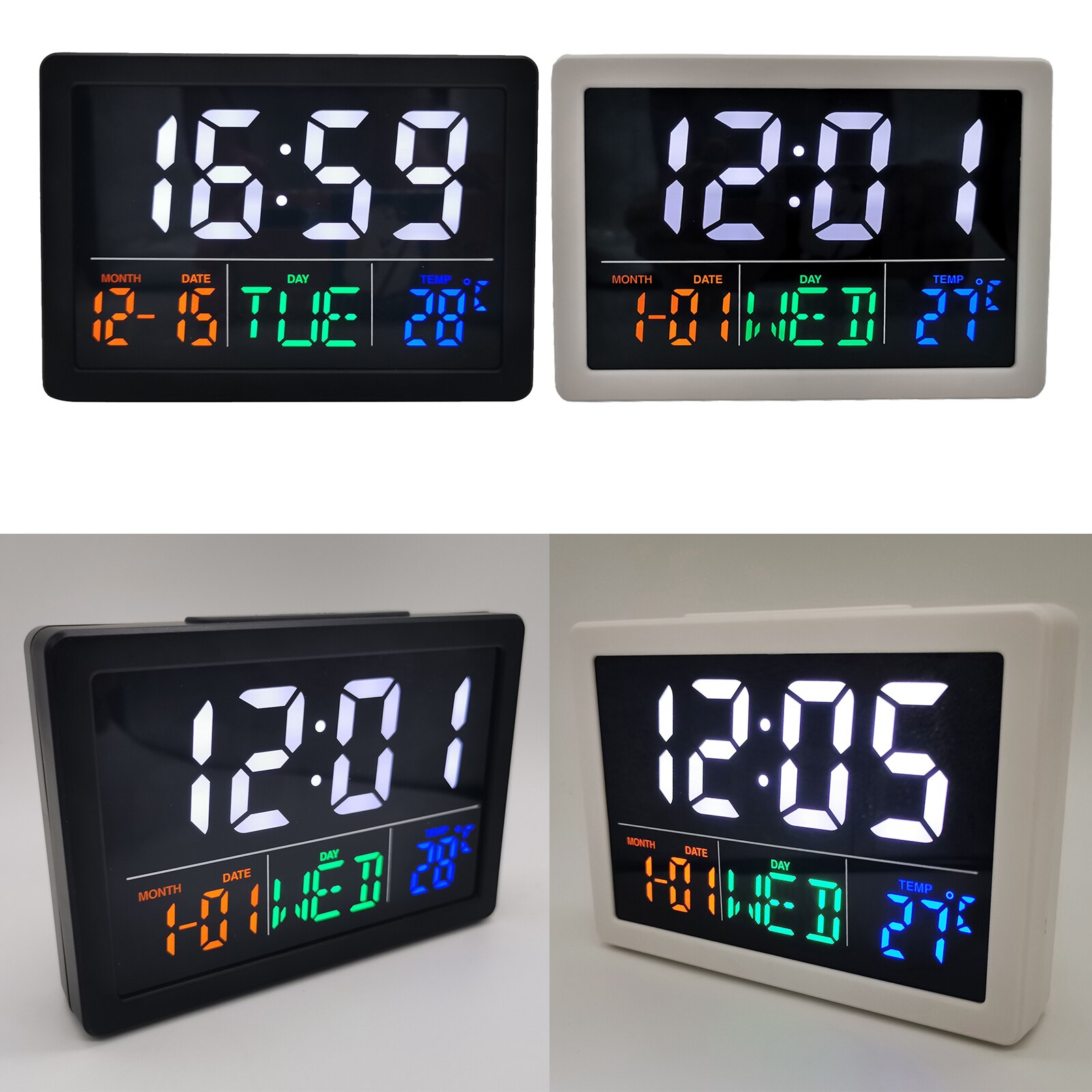 1 reloj despertador Digital de sobremesa electrónico, calendario de tiempo y temperatura, reloj de noche con humedad, decoración para el hogar y la Oficina