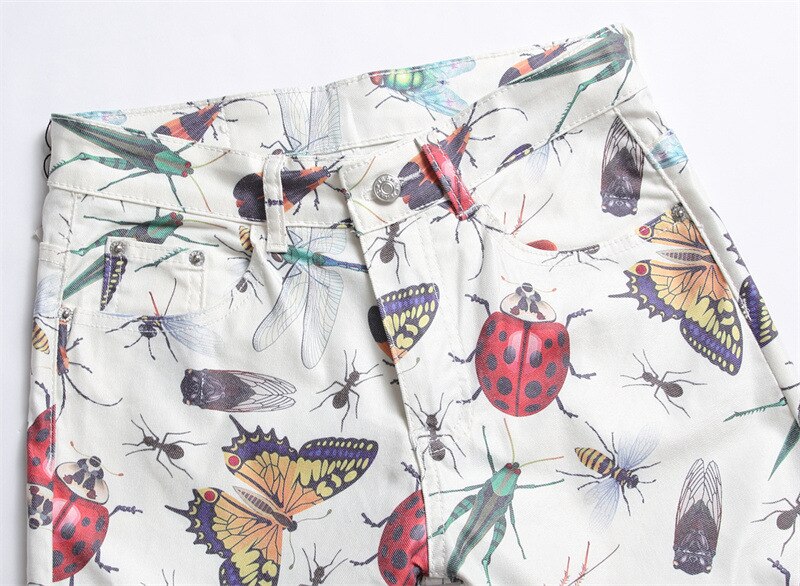 Jean imprimé papillon et insecte pour homme, pantalon moulant en Denim, extensible, coloré, avec motifs d&#39;animaux en 3D, idéal pour les boîtes de nuit
