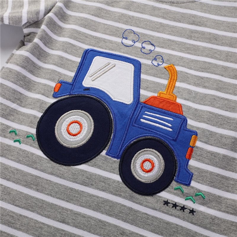 Springen Meter Jongens Katoen Tops Voor De Zomer Kinderkleding Streep Applique Tractor Kids T Shirts