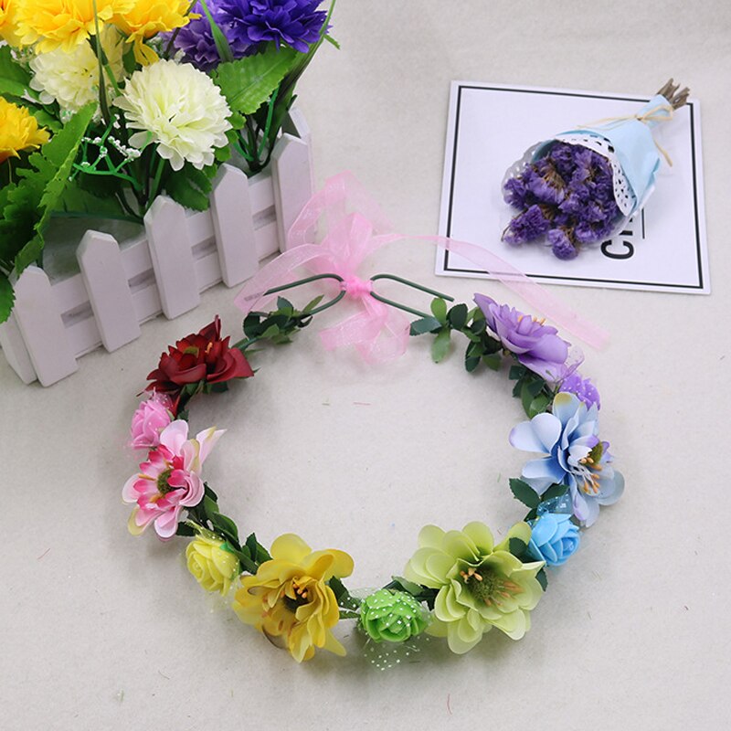Corona de corona de flores para niña, diadema Floral para niña, accesorios para la cabeza para dama de honor, Tiara para decoración de fotos: color