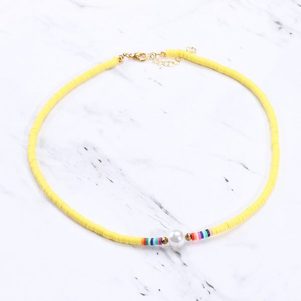 G. YCX Nuevos Bohemios, collares de Gargantilla Heishi con cuentas de vinilo africanas, collar de Vsco chica Lucite, joyería de playa de verano: yellow