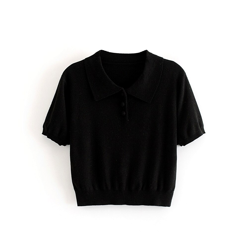 Polo Vintage De estilo pijo para mujer, blusa informal lisa De lana con botonadura única, Vestidos De Verano: SW0235BK