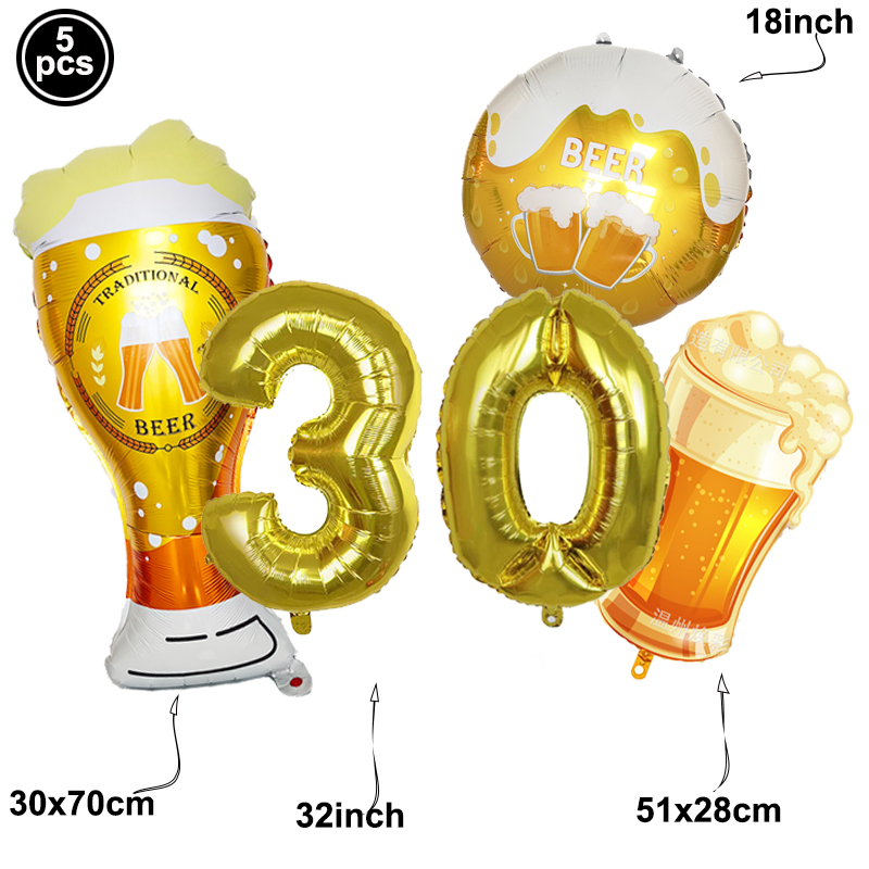 Pancarta de feliz cumpleaños, taza de cerveza, botella de whisky, globo de aluminio para hombres y mujeres, suministros de decoración para de cumpleaños de whisky 30 40 y 50: Chocolate