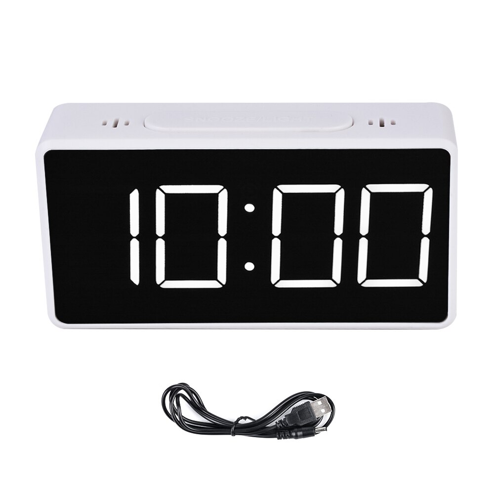 Spiegel Wecker LED Digital Anzeige Elektronische Zeit Temperatur Kalender Tisch Wecker USB Ladung Schüler Schreibtisch Uhren: Weiß 3x5x10cm