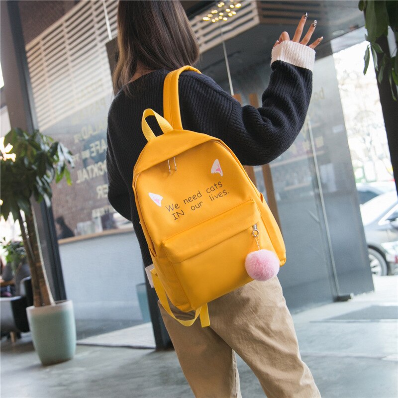 Children Bags Teenage Students Zipper Shoulder Canvas Backpacks Girls School Backpack Kids 3pcs/set Letters Printing Women Bags