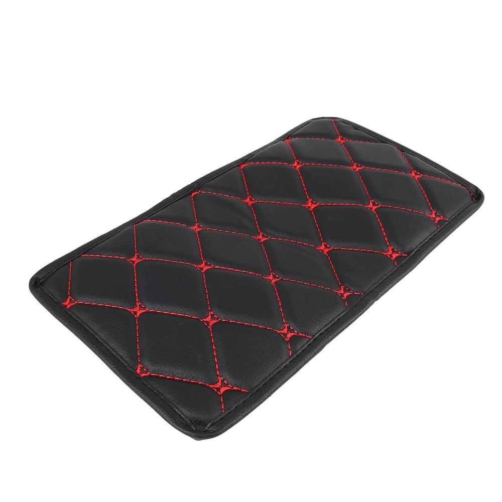 Tapis d'accoudoir universel intérieur de voiture en cuir, boîte de rangement pour accoudoir, Console centrale automobile, couverture étanche, 29x17cm: Black Red