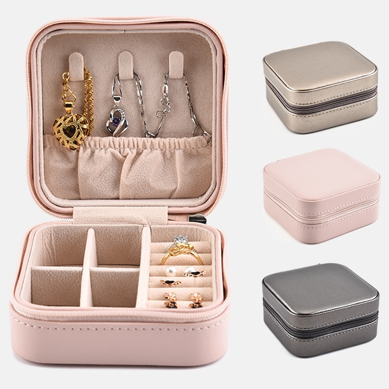 Small Size Jewelry Flip Cover Organizer Portable Cosmetic Leather Storage Display Travel Jewelry Case Boxes Jewelry Box Drawers