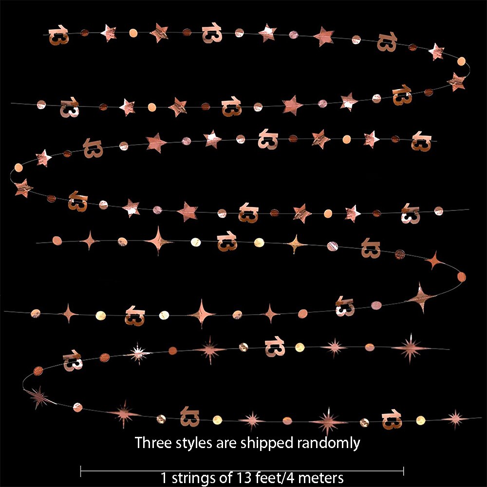 Rose Gold 13th Girls Birthday Garlands Decorations Number 13 Circle Dots Star Hanging for 13 Year Old Birthday Thirteen Party