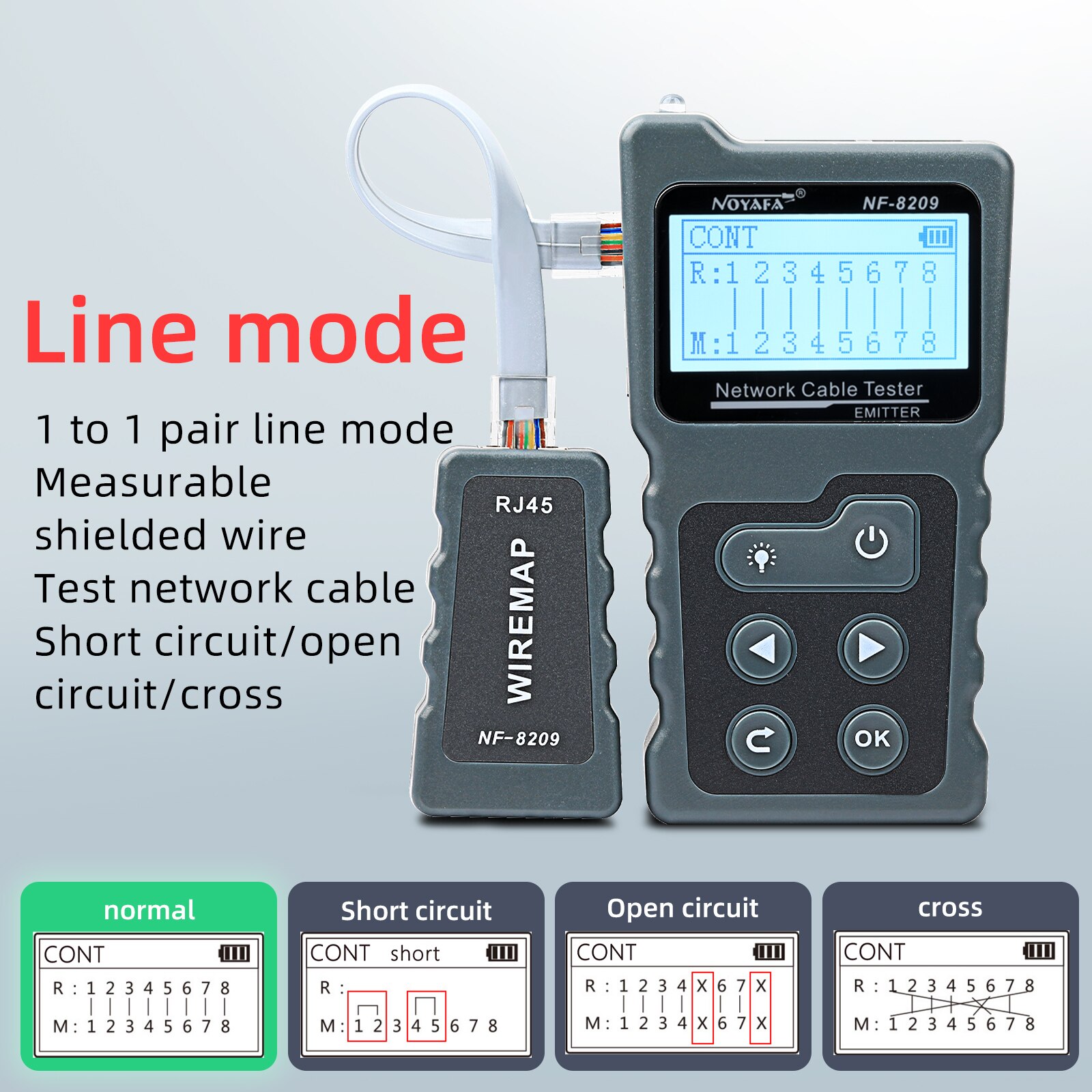 Network Cable Tester NF-8209 LCD Display Measure Length POE Wire Checker Cat5 Cat6 Lan Test Tool Scan Wiremap