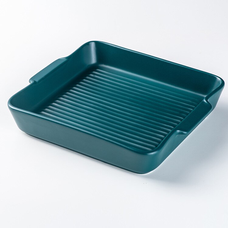 Hotel Home Kitchen Square Ceramic Dinner Plate Fruit Salad Binaural Square Plate Pasta Snack Square Plate: Dark green