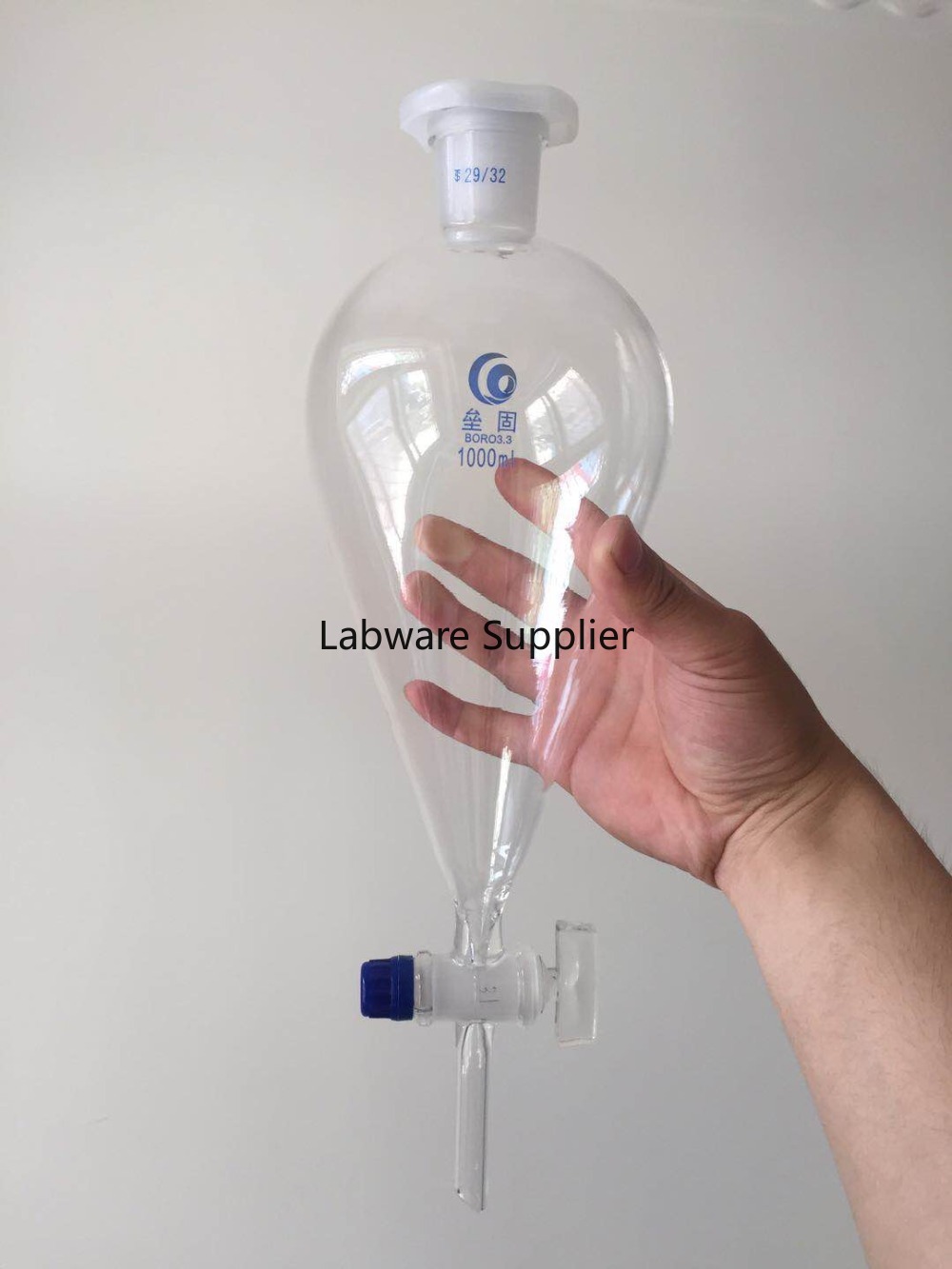 peervormige glas scheitrechter met glazen stop Vloeistof trechter Experimentele verbruiksartikelen Laboratorium apparatuur