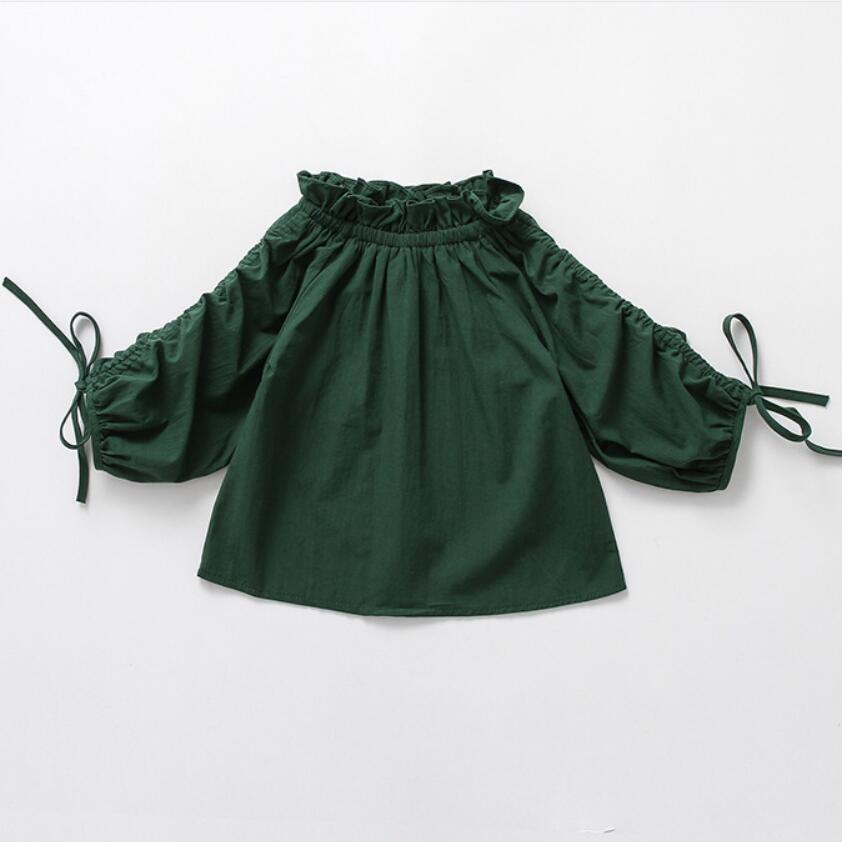 Herfst lente peuter tienerkleding witte meisjes shirts met schuine hals kinderen lange mouwen meisjes tops en blouse  jw3452a: Groene meisjes shirts / 8t