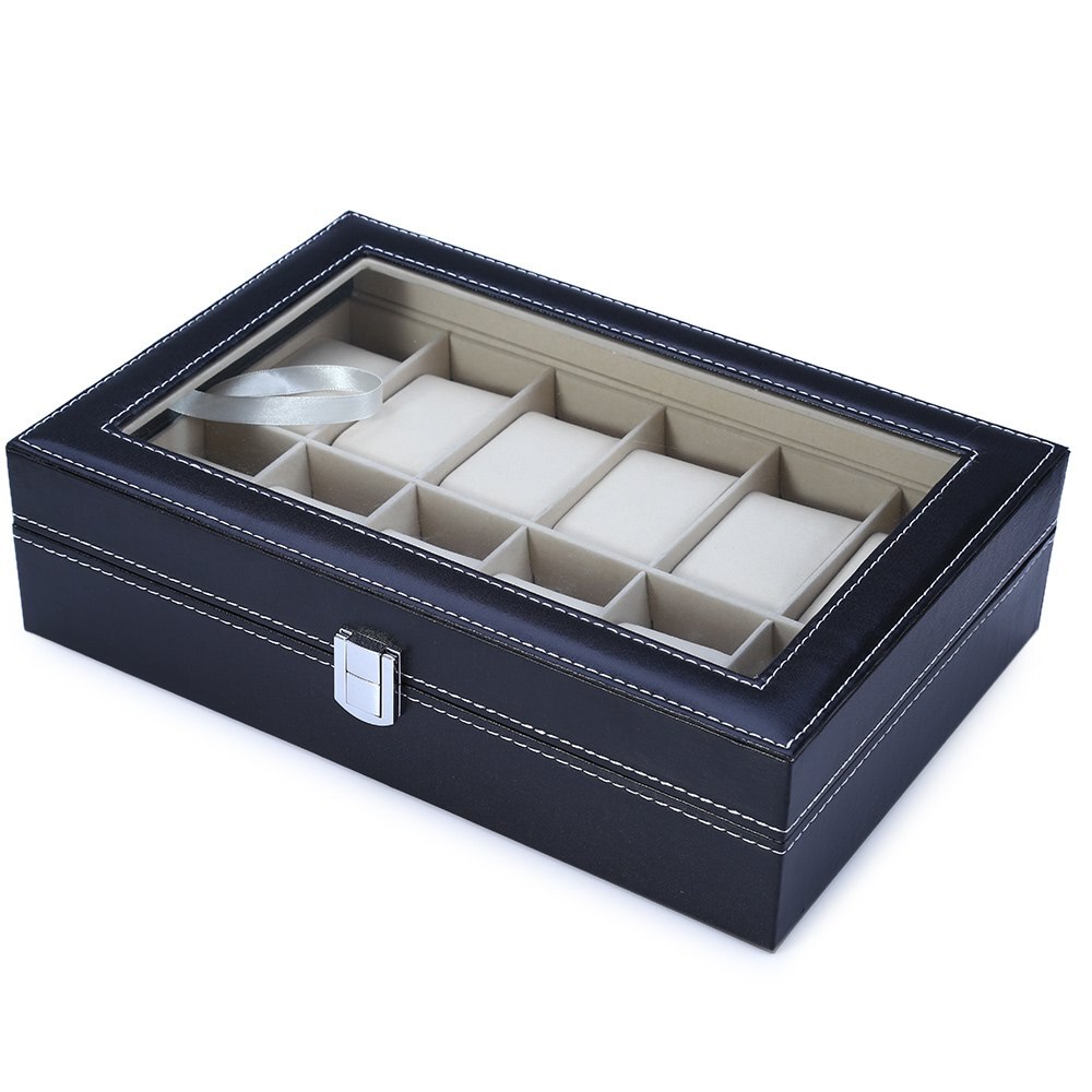 12 guider læder ur boks smykker dispay box ure kasse smykker opbevaring organiseret cajas para relojes