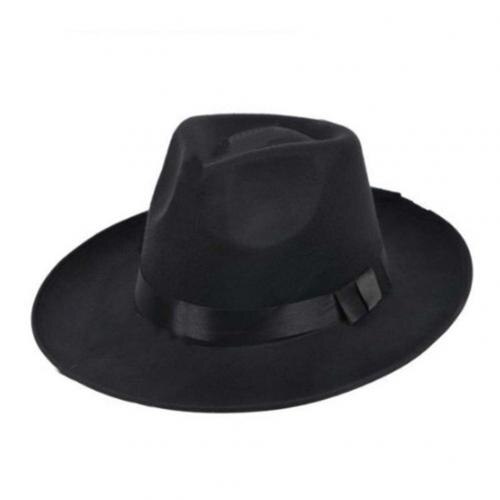 Summer Hat Sun Visor Men Women Hard Felt Wide Brim Fedora Panama Hat Autumn Vintage Cap: black