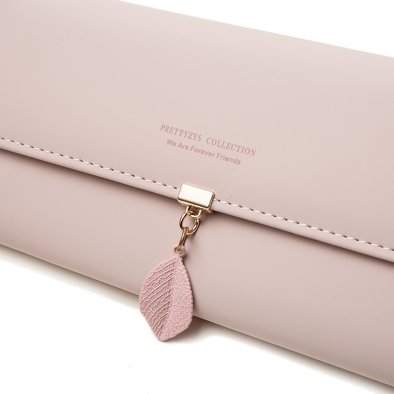 spring and summer women's PU leather Japanese and South Korea small fresh leaf pendant three fold bag large capa