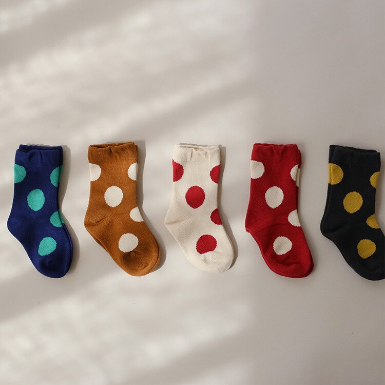 Outono inverno bebê meninos meninas bonito dot malha meias crianças casuais sockes define 5 pares