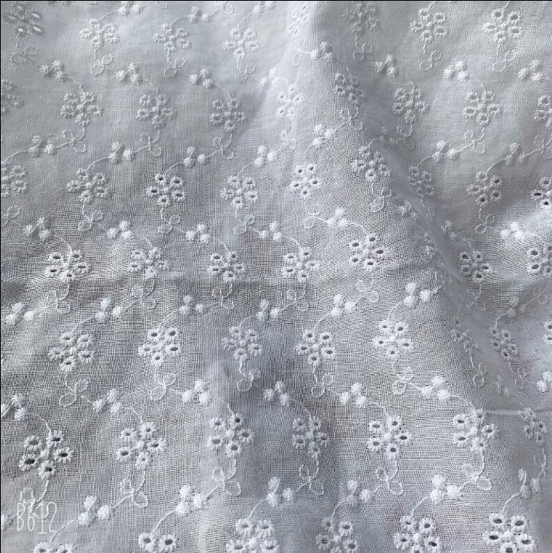 White And Off-white Soft Embroidered Cotton Fabric For Dress Shirt, Width 130cm, By The Meter: 1