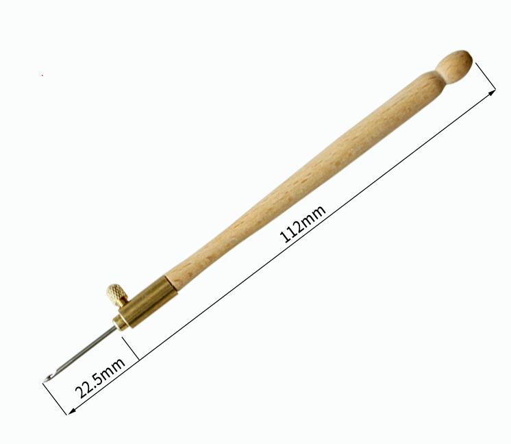 Tambourhaaknaald met houten handvat en 3 naalden, frans haakwerk, borduurring, naaigereedschapset, doe-het-zelf knutselwerk