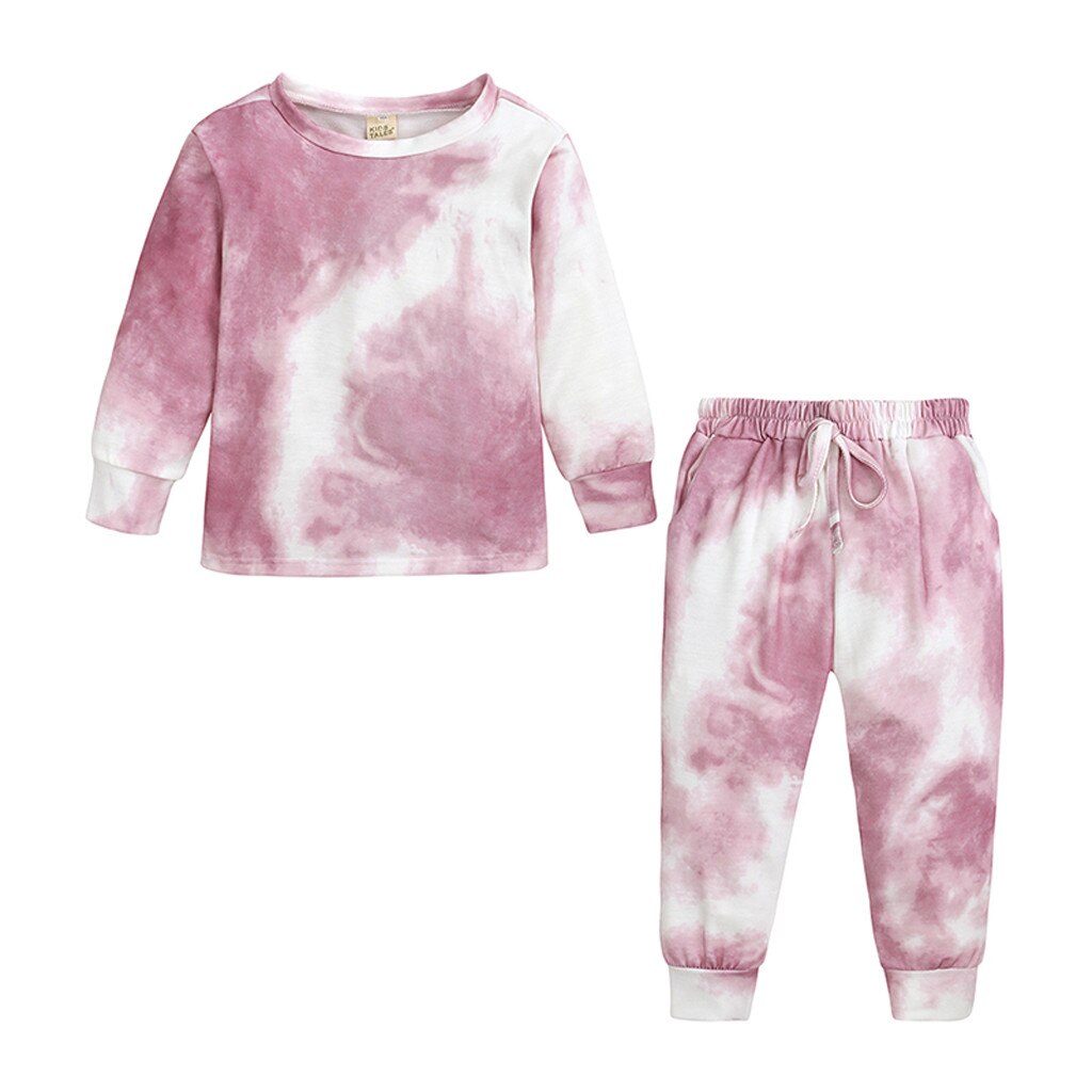 Kids Clothes Baby Girls Clothing Set Underwear Toddler Dot Long Sleeve Tie-Dye T shirt+Pants Pajamas Outfit: Pink  / 6T
