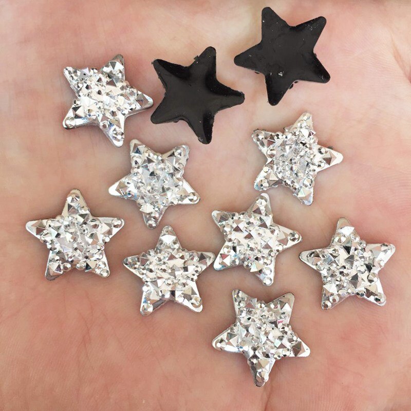 50 Stuks 16Mm Resin Silver Star Plaksteen Strass Applique Diy Bruiloft Scrapbook Ornament Ambachten SF216