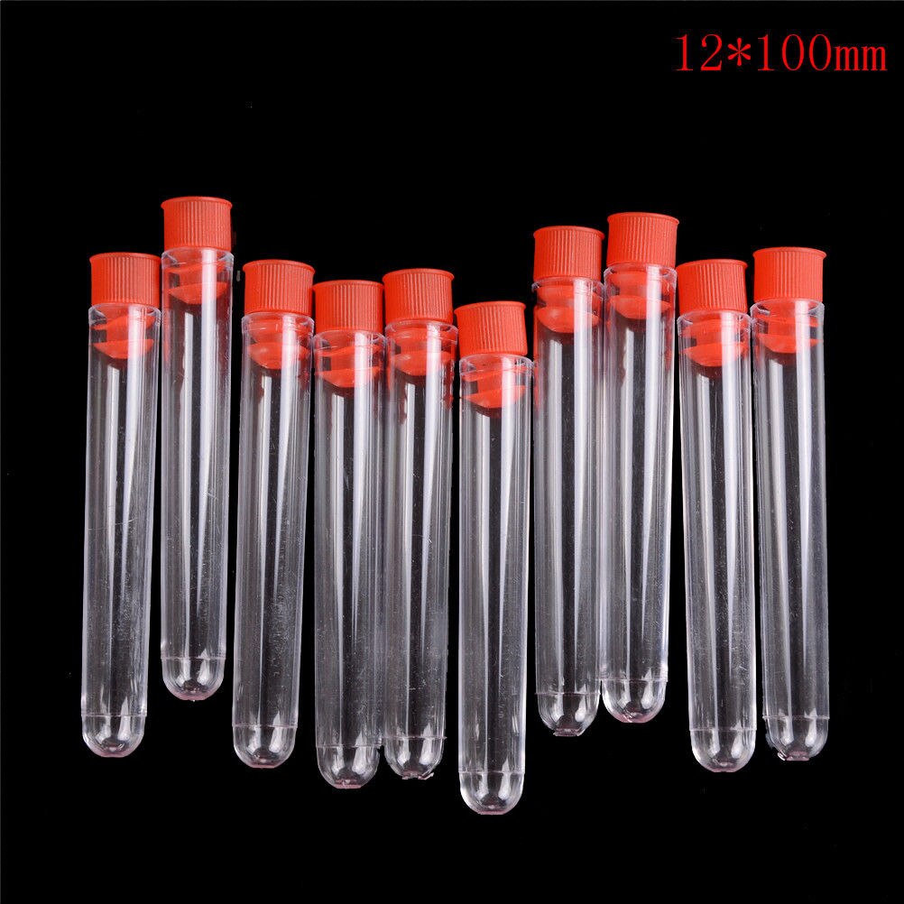 10 stuks/partij transparante plastic laboratoriumreageerbuizen met deksels, flesjes en monstercontainers 12*100mm