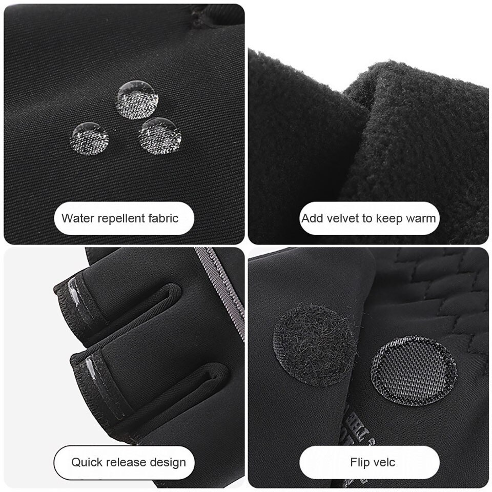 LOOGDEEL Multi Purpose Winter Warm Flip Half Finger Full Finger Two-Finger Cut Outdoor Gloves Palm Non-slip Riding Fishing Glove