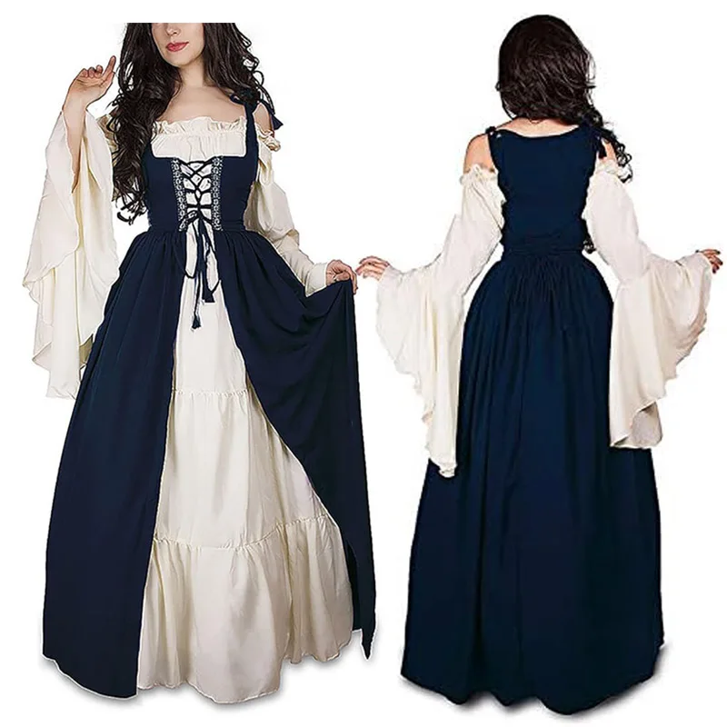 Robe de Barrage de Jeux de la Renaissance Meddiévale Européenne pour Femme, Costume di Halloween, 303: XL / Brown