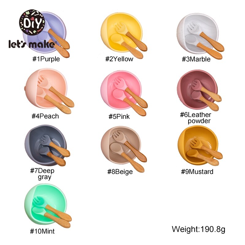 Lassen'S Machen 3 Teile/satz Baby Fütterung Geschirr einstellen Silikon Schüssel Löffel Gabel Nicht-Unterhose Schüssel Weiche Saug Befestigung Für freundlicher Baby