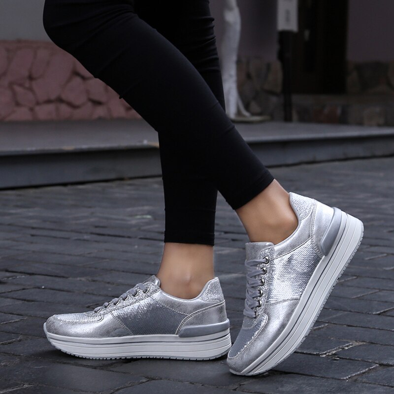 Women Shoes Wedge Sneakers Tenis Feminino Fish-Scale Pattern Breathable Platform Wedges Casual Shoes Big Size