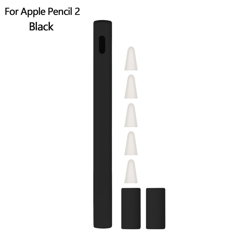 1 Juego de estuche para lápices de silicona, cubierta de la pluma táctil, Carcasa protectora para lápiz Apple 2/1: For Pencil 2 Black