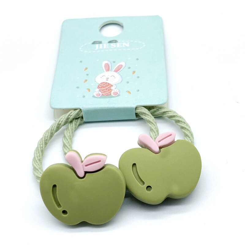 Mini bandeaux pour cheveux mignons de dessin animé pomme carotte, fraise, accessoires pour filles, Mini bandeau gomme colorée,: green apple