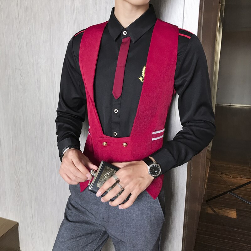 Menns business servitørvest britisk stil bar dobbeltspent kjole vest nattklubb arbeid vest vest dresser menn chaleco hombre: Vinrød / 5xl