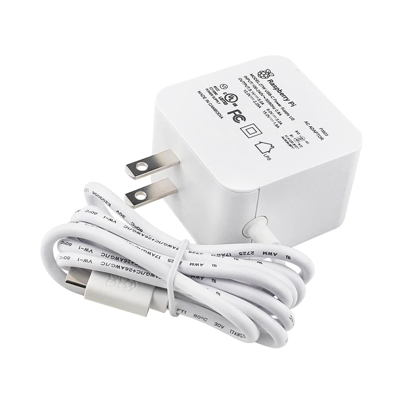 Officiële Raspberry Pi 5 27W USB-C Voeding 5.1V 5a USB-C Pd Opladen Eu Us Uk Stekker Adapter Voor Raspberry Pi 5: WHITE