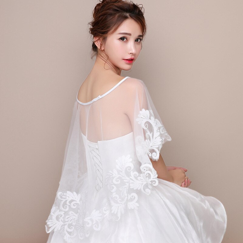 JaneVini Summer White Cape Lace Wedding Dress Shawls Appliques Shrug Women Bolero for Wedding Jackets Chaquetas De Mujer