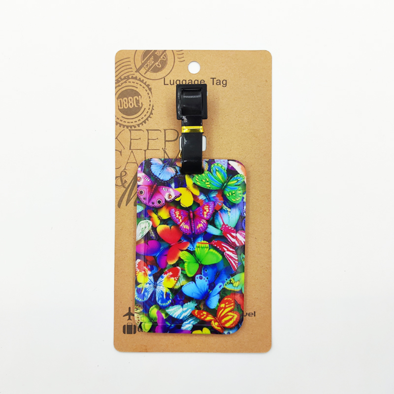 Etiqueta de equipaje de mariposa para mujer, etiqueta de equipaje de viaje para niñas, soporte de dirección de identificación, equipaje de embarque, billete de maleta portátil: Negro