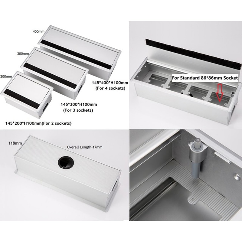 Aluminum Rectangle Wire Cable Grommet Box Office Table Cabinet Desk Flap Brush Multimedia USB Box Socket