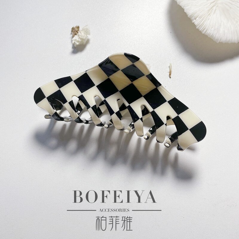 Zwart Wit Plaid Acetaat Haar Klauw Clips Voor Meisjes Grote Haarspelden Vrouwen Bobby Pin Accessoires Hoofddeksels Make Hair Styling Tool: long 11cm