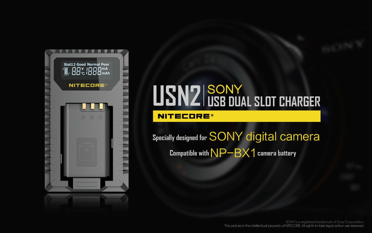 Nitecore usn2 usb duplo slot de viagem lcd carregador da câmera para sony NP-BX1 baterias compatíveis DSC-HX350 DSC-H400 DSC-HX400 DSC-HX90