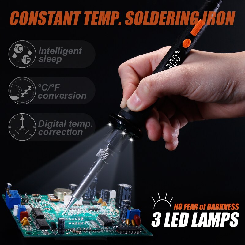 Ferro de solda wep 928d-ii 3, lâmpada led digital de correção de temperatura visor digital proteção do sono