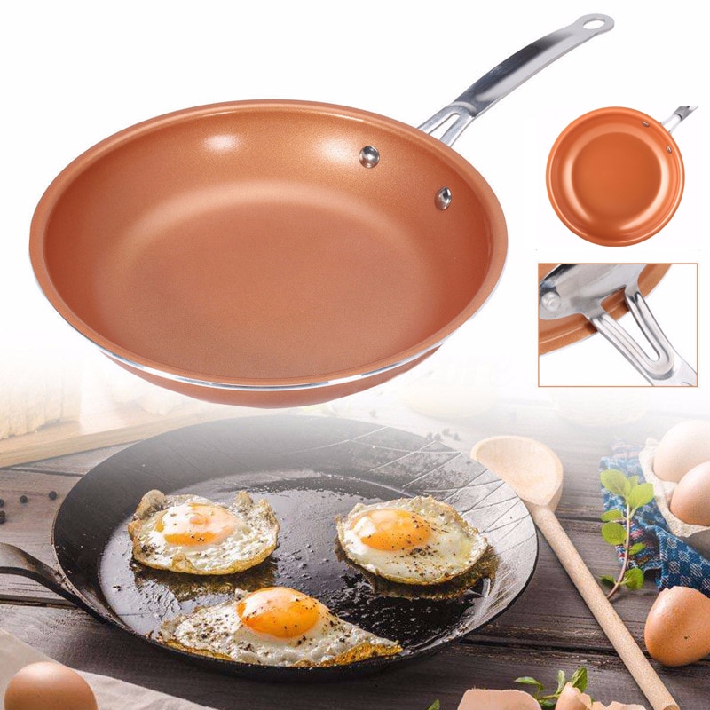 Sartén antiadherente de cobre con recubrimiento de cerámica, sartén antiadherente fácil de limpiar, duradera, herramienta de cocina, utensilios de cocina Wok