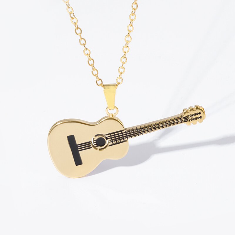 Collar con colgante de guitarra musical de acero inoxidable, accesorios de joyería para músico, hombres y mujeres, Punk, Hip Hop, Rock, instrumentos musicales