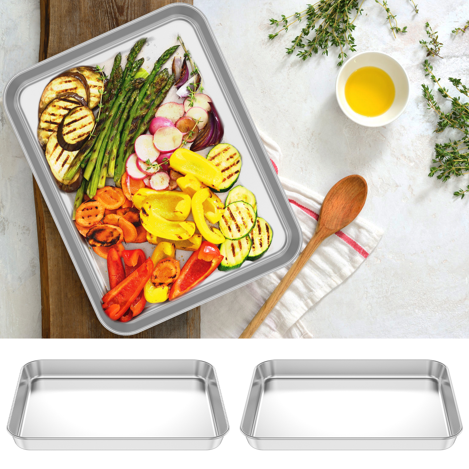 2 Stuks Broodrooster Oven Pan 304 Roestvrij Staal Kleine Bakplaat Multifunctionele Broodrooster Oven Lade Voor Commerciële En Thuis bakken