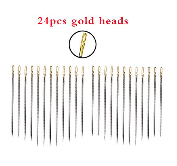 12/24Pcs Self Threading Needles Household Sewing Accessories DIY Tools Double Hole Easy to Thread Handmade Needle: 24pcs gold